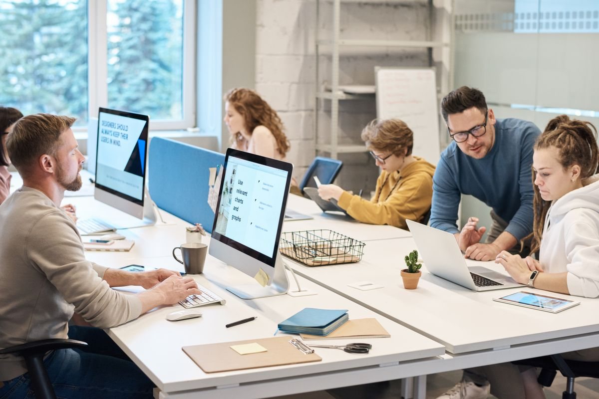 Two people working together